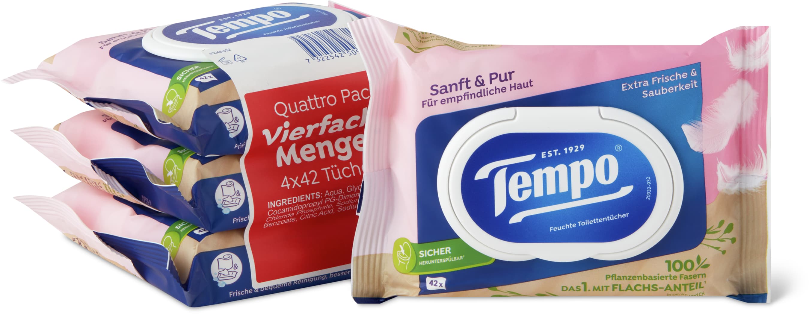 Tempo Lingettes Douceur et pureté sans parfum 4x42